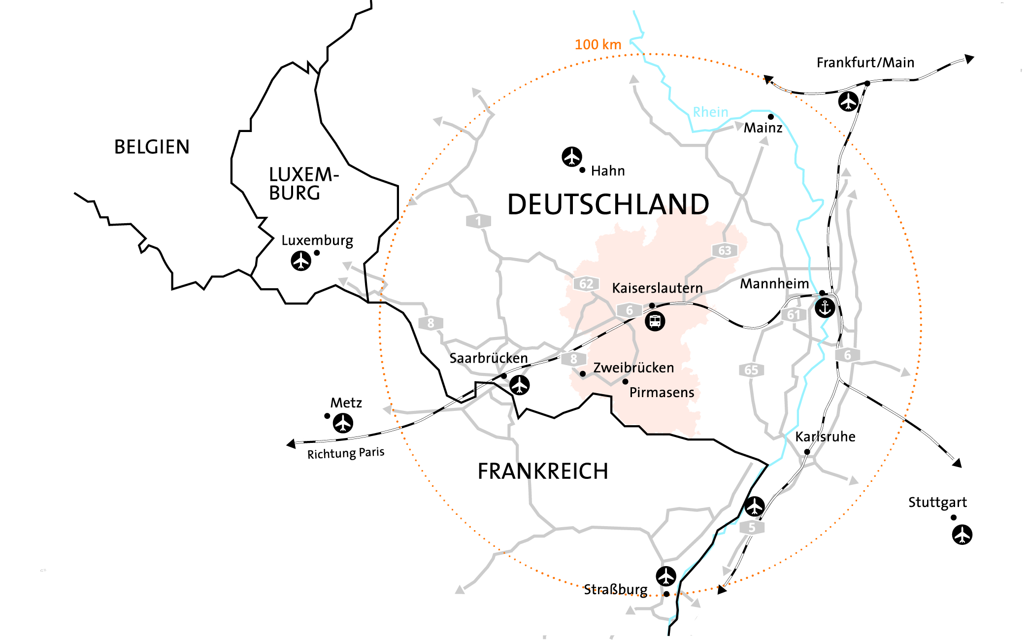Lage der Westpfalz im Südwesten Deutschlands